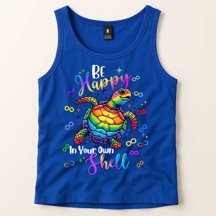 Rainbow Turtle Be Happy In Your Own Shell Autism Awareness Tank Top