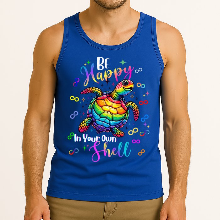 Rainbow Turtle Be Happy In Your Own Shell Autism Awareness Tank Top