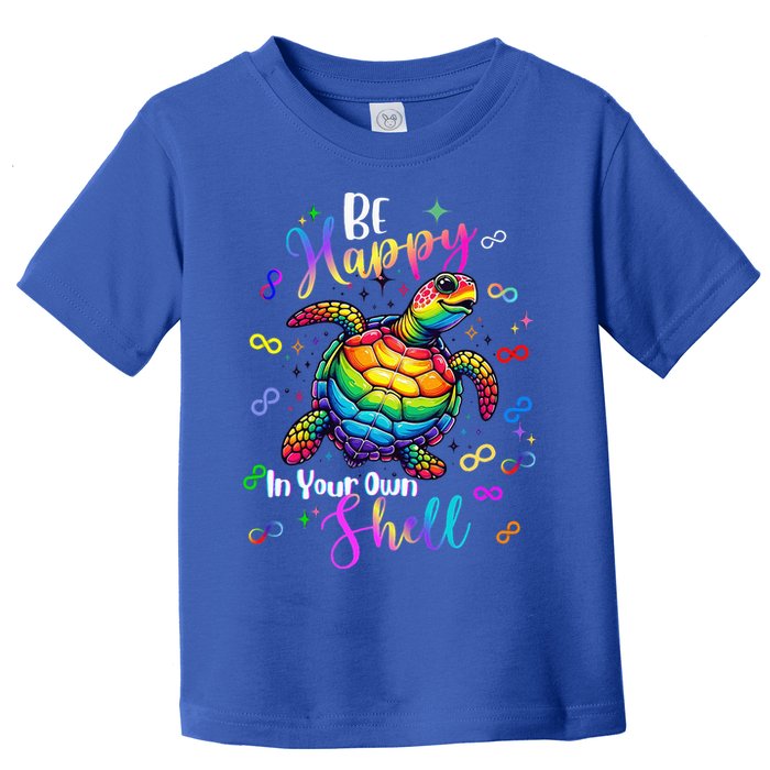 Rainbow Turtle Be Happy In Your Own Shell Autism Awareness Toddler T-Shirt