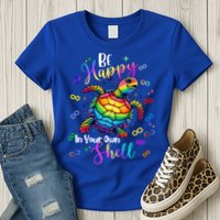 Rainbow Turtle Be Happy In Your Own Shell Autism Awareness Womens T-Shirt