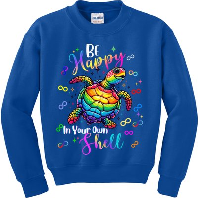 Rainbow Turtle Be Happy In Your Own Shell Autism Awareness Kids Sweatshirt