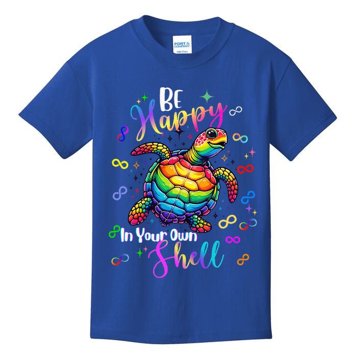 Rainbow Turtle Be Happy In Your Own Shell Autism Awareness Kids T-Shirt