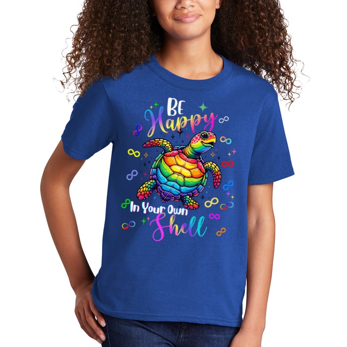 Rainbow Turtle Be Happy In Your Own Shell Autism Awareness Kids T-Shirt
