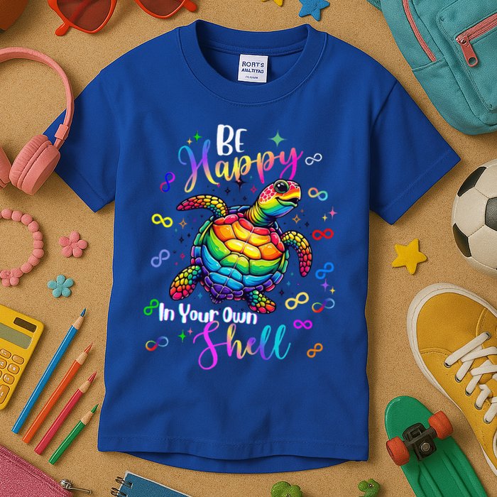 Rainbow Turtle Be Happy In Your Own Shell Autism Awareness Kids T-Shirt