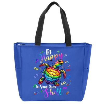 Rainbow Turtle Be Happy In Your Own Shell Autism Awareness Zip Tote Bag