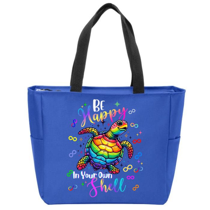 Rainbow Turtle Be Happy In Your Own Shell Autism Awareness Zip Tote Bag