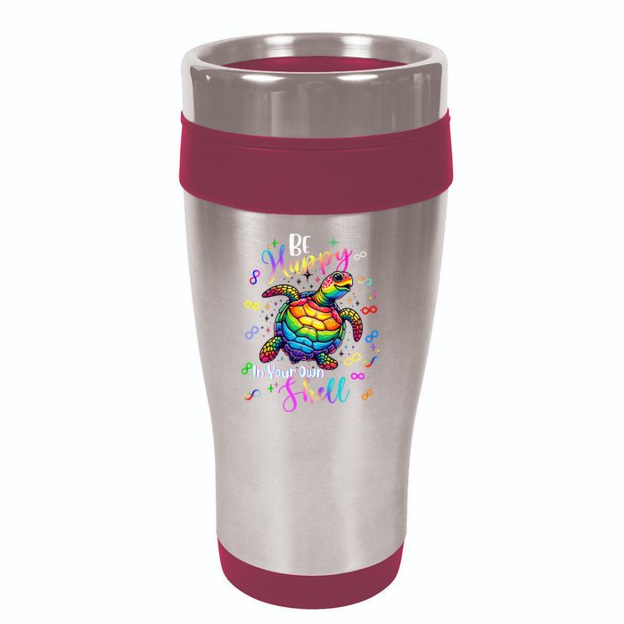 Rainbow Turtle Be Happy In Your Own Shell Autism Awareness 16oz Travel Tumbler
