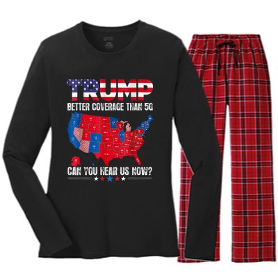 Retro Trump Better Coverage Than 5g Can You Hear Us Now Women's Long Sleeve Flannel Pajama Set 