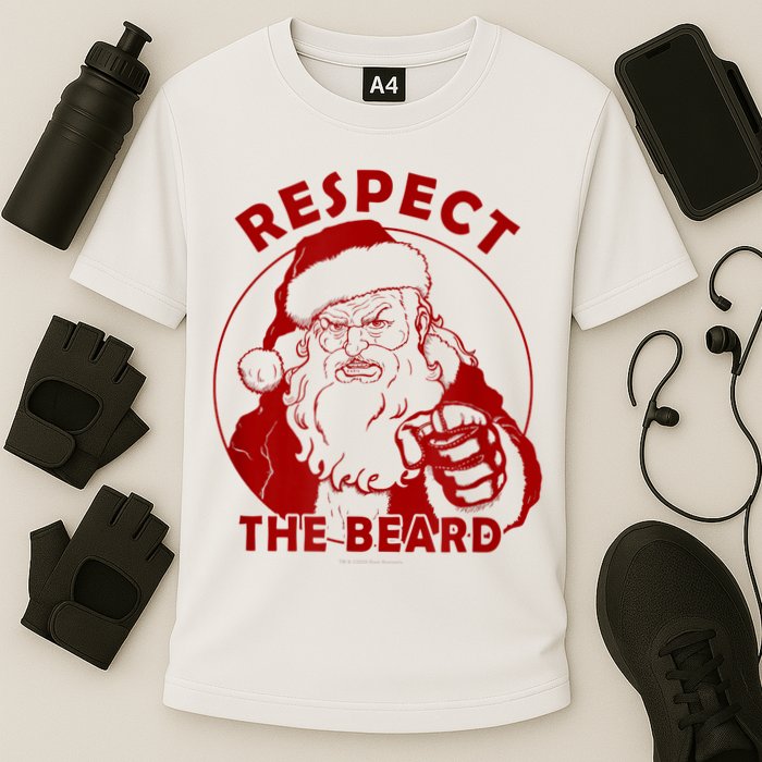Respect The Beard Santa Claus Funny Christmas Cooling Performance Crew T-Shirt