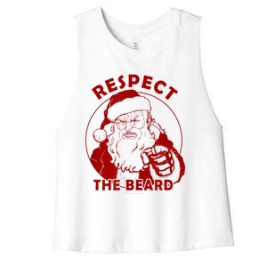 Respect The Beard Santa Claus Funny Christmas Women's Racerback Cropped Tank