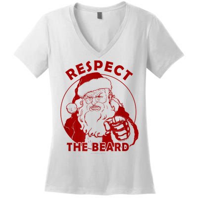 Respect The Beard Santa Claus Funny Christmas Women's V-Neck T-Shirt