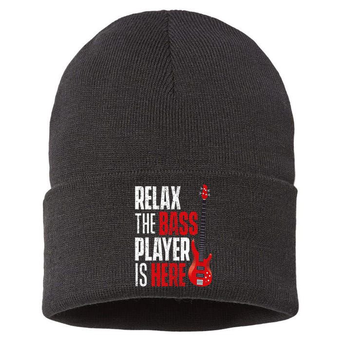 Relax The Bass Player Is Here Bassist Guitarist Musician Sustainable Knit Beanie