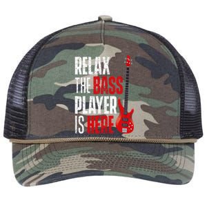 Relax The Bass Player Is Here Bassist Guitarist Musician Retro Rope Trucker Hat Cap