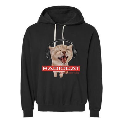 Radiocat The Bends Funny Music Cat Meme Cat Mom Cat Lover Garment-Dyed Fleece Hoodie