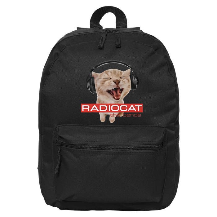 Radiocat The Bends Funny Music Cat Meme Cat Mom Cat Lover 16 in Basic Backpack