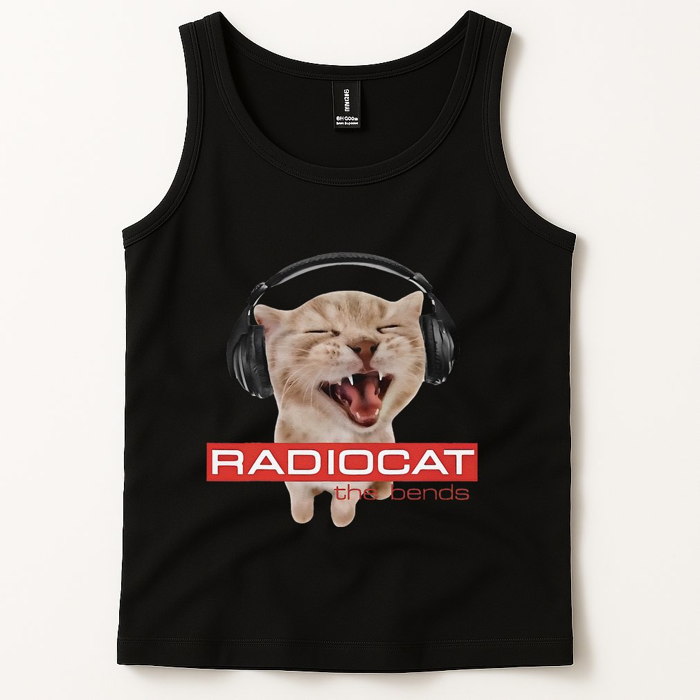 Radiocat The Bends Funny Music Cat Meme Cat Mom Cat Lover Tank Top