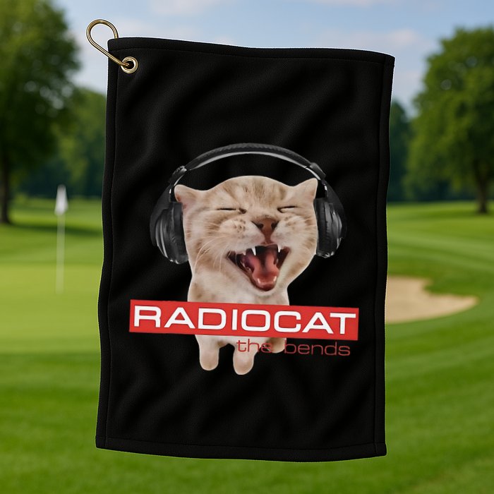 Radiocat The Bends Funny Music Cat Meme Cat Mom Cat Lover Golf Towel