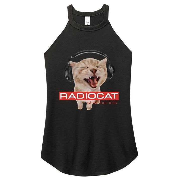 Radiocat The Bends Funny Music Cat Meme Cat Mom Cat Lover Women's Perfect Tri Rocker Tank