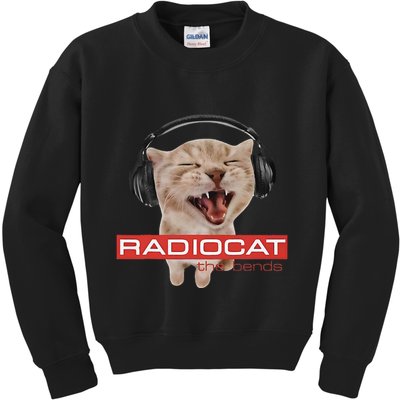 Radiocat The Bends Funny Music Cat Meme Cat Mom Cat Lover Kids Sweatshirt