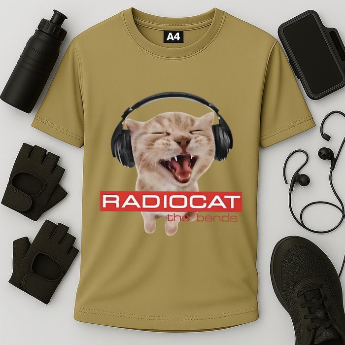 Radiocat The Bends Funny Music Cat Meme Cat Mom Cat Lover Cooling Performance Crew T-Shirt