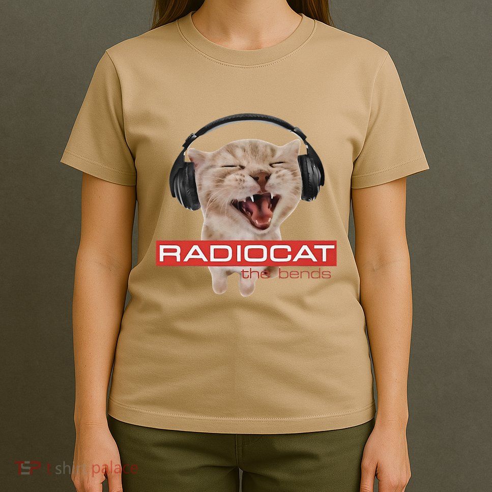 Radiocat The Bends Funny Music Cat Meme Cat Mom Cat Lover T-Shirt
