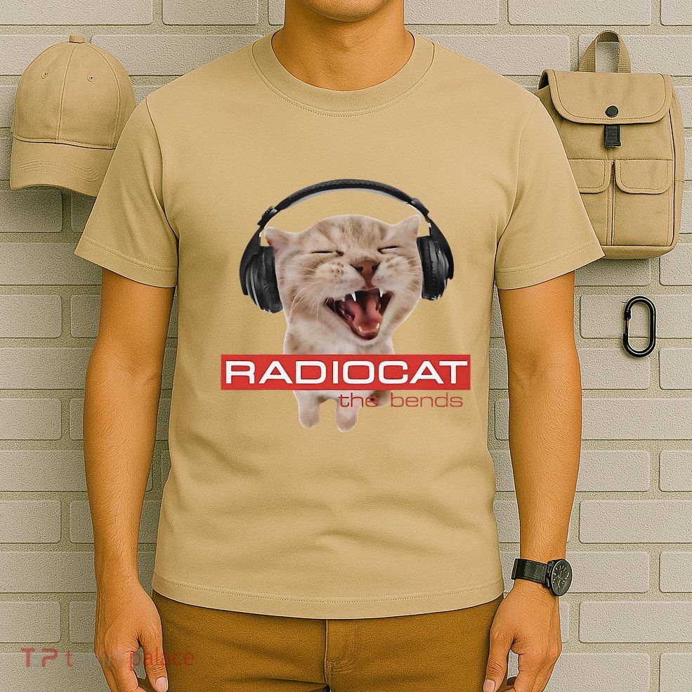 Radiocat The Bends Funny Music Cat Meme Cat Mom Cat Lover T-Shirt