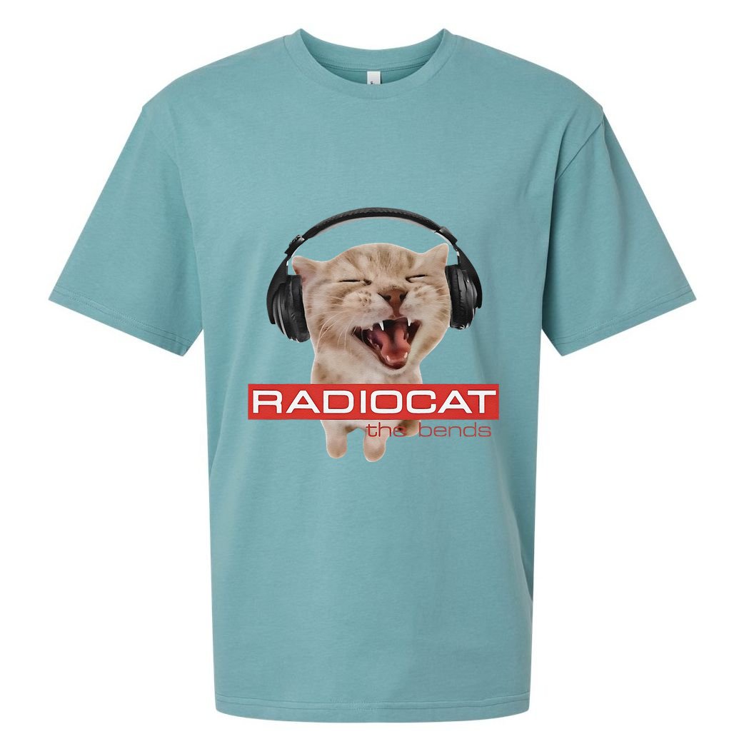 Radiocat The Bends Funny Music Cat Meme Cat Mom Cat Lover Sueded Cloud Jersey T-Shirt