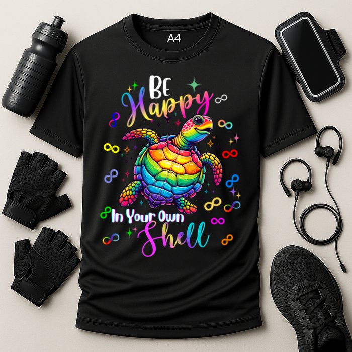 Rainbow Turtle Be Happy In Your Own Shell Autism Awareness Cooling Performance Crew T-Shirt