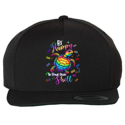 Rainbow Turtle Be Happy In Your Own Shell Autism Awareness Wool Snapback Cap