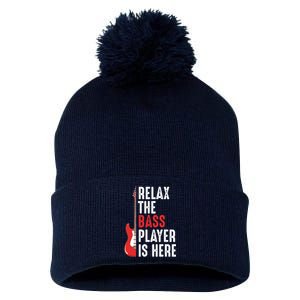 Relax The Bass Player Is Here Guitarist Instrument Strings Pom Pom 12in Knit Beanie