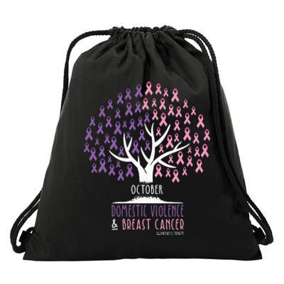 Ribbon Tree Breast Cancer And Domestic Violence Awareness Drawstring Bag