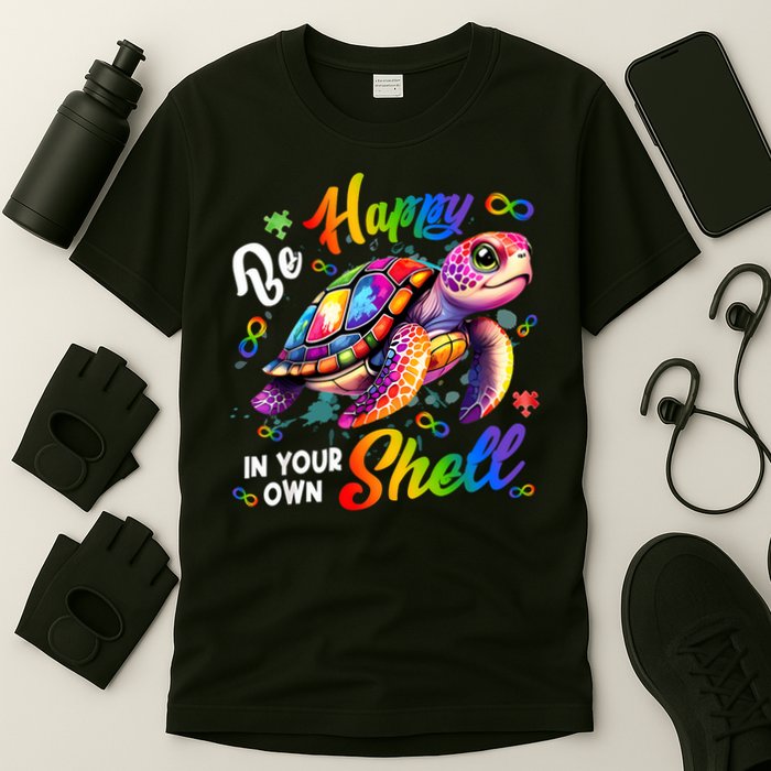Rainbow Turtle Be Happy In Your Own Shell Autism Awareness T-Shirt