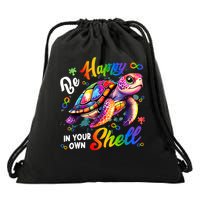 Rainbow Turtle Be Happy In Your Own Shell Autism Awareness Drawstring Bag