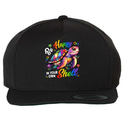 Rainbow Turtle Be Happy In Your Own Shell Autism Awareness Wool Snapback Cap