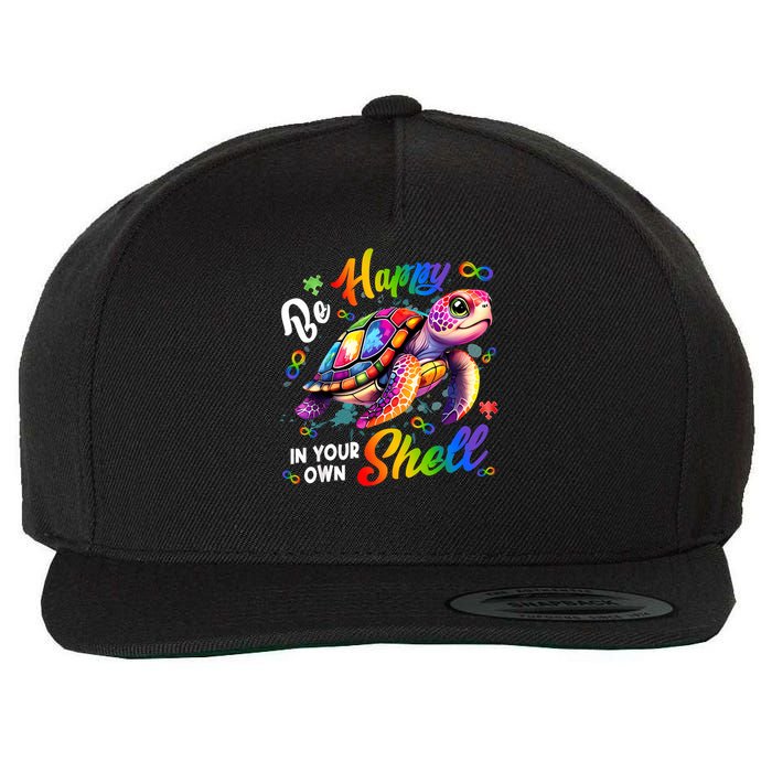 Rainbow Turtle Be Happy In Your Own Shell Autism Awareness Wool Snapback Cap