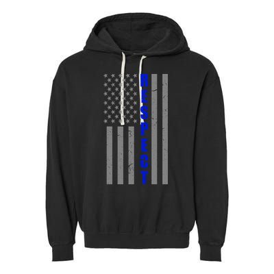 Respect The Blue Support Our Police American Flag Garment-Dyed Fleece Hoodie
