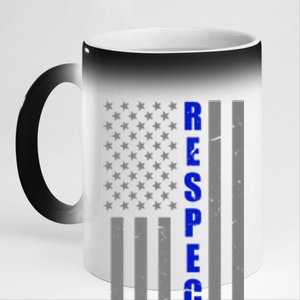 Respect The Blue Support Our Police American Flag 11oz Black Color Changing Mug