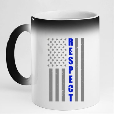 Respect The Blue Support Our Police American Flag 11oz Black Color Changing Mug