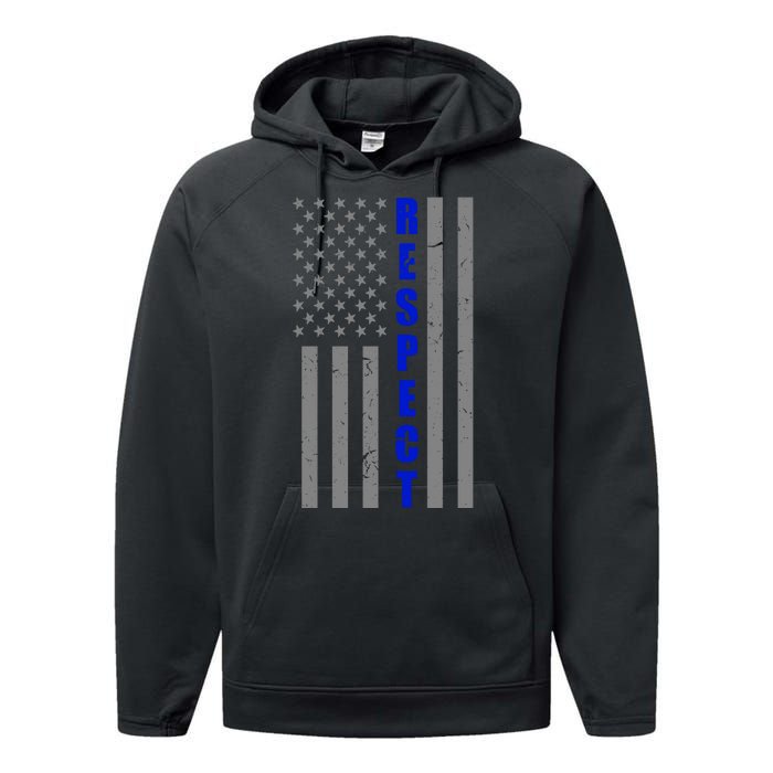 Respect The Blue Support Our Police American Flag Performance Fleece Hoodie