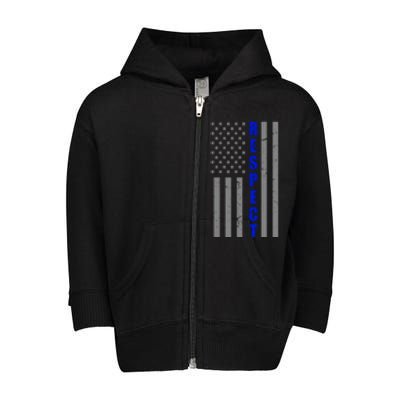 Respect The Blue Support Our Police American Flag Toddler Zip Fleece Hoodie