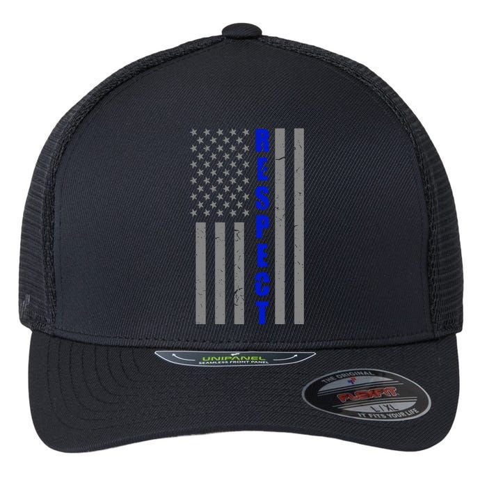 Respect The Blue Support Our Police American Flag Flexfit Unipanel Trucker Cap