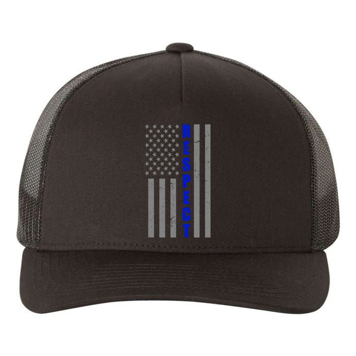 Respect The Blue Support Our Police American Flag Yupoong Adult 5-Panel Trucker Hat