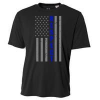 Respect The Blue Support Our Police American Flag Cooling Performance Crew T-Shirt