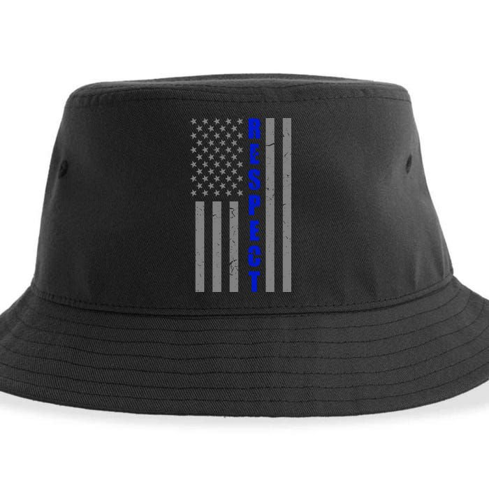 Respect The Blue Support Our Police American Flag Sustainable Bucket Hat