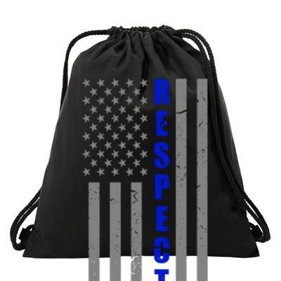 Respect The Blue Support Our Police American Flag Drawstring Bag