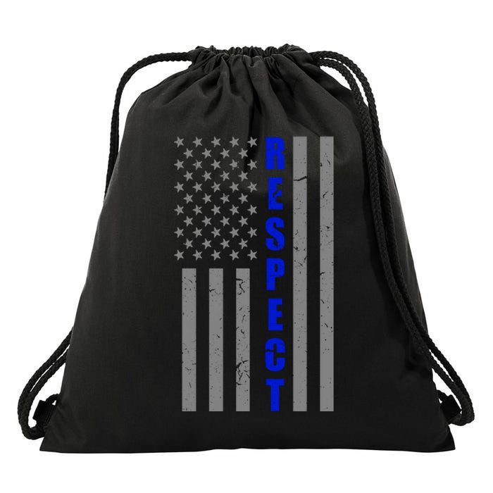 Respect The Blue Support Our Police American Flag Drawstring Bag