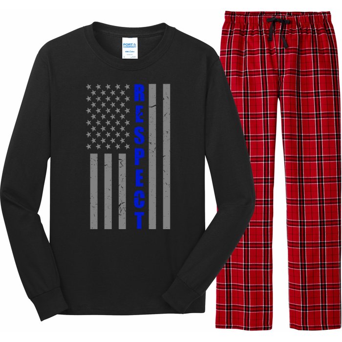 Respect The Blue Support Our Police American Flag Long Sleeve Pajama Set