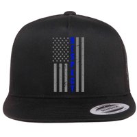 Respect The Blue Support Our Police American Flag Flat Bill Trucker Hat