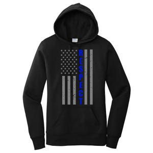 Respect The Blue Support Our Police American Flag Women's Pullover Hoodie