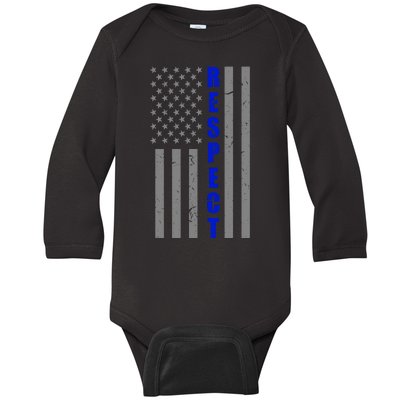 Respect The Blue Support Our Police American Flag Baby Long Sleeve Bodysuit